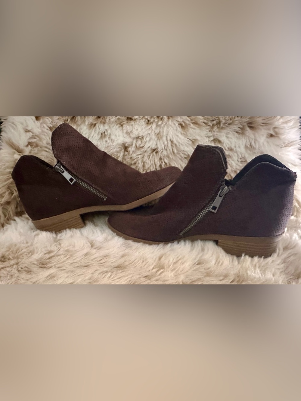Universal Thread Brown Suede Perforated Ankle Booties with Side Zip